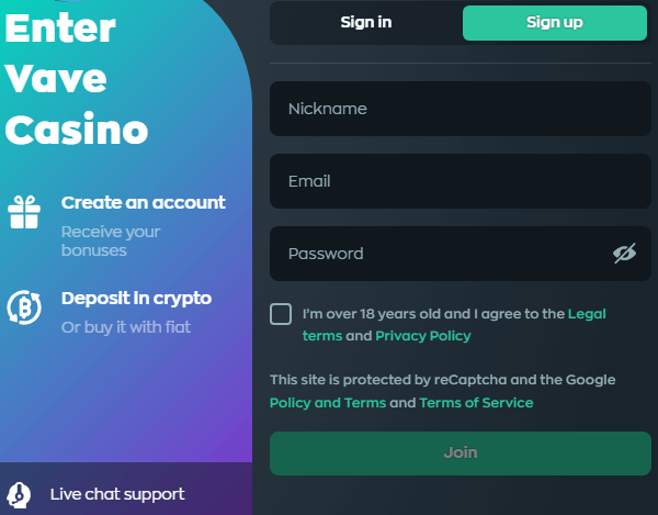 Vave Casino Sign Up Process Vave Casino Sign Up Process