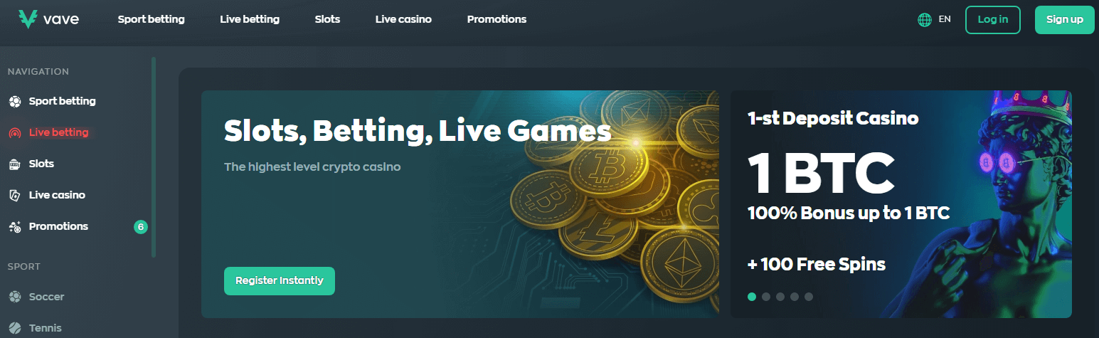 Vave Casino User Interface Vave Casino User Interface